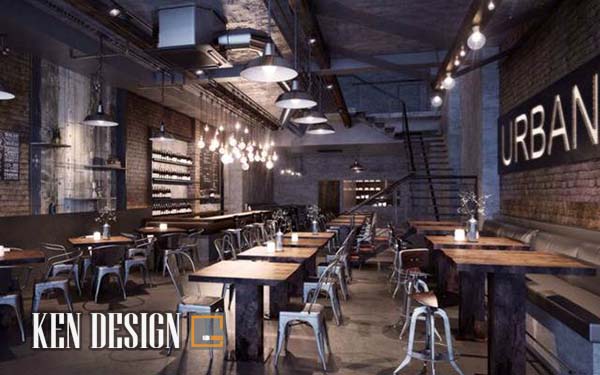 thiết kế quán cafe phong cách industrial